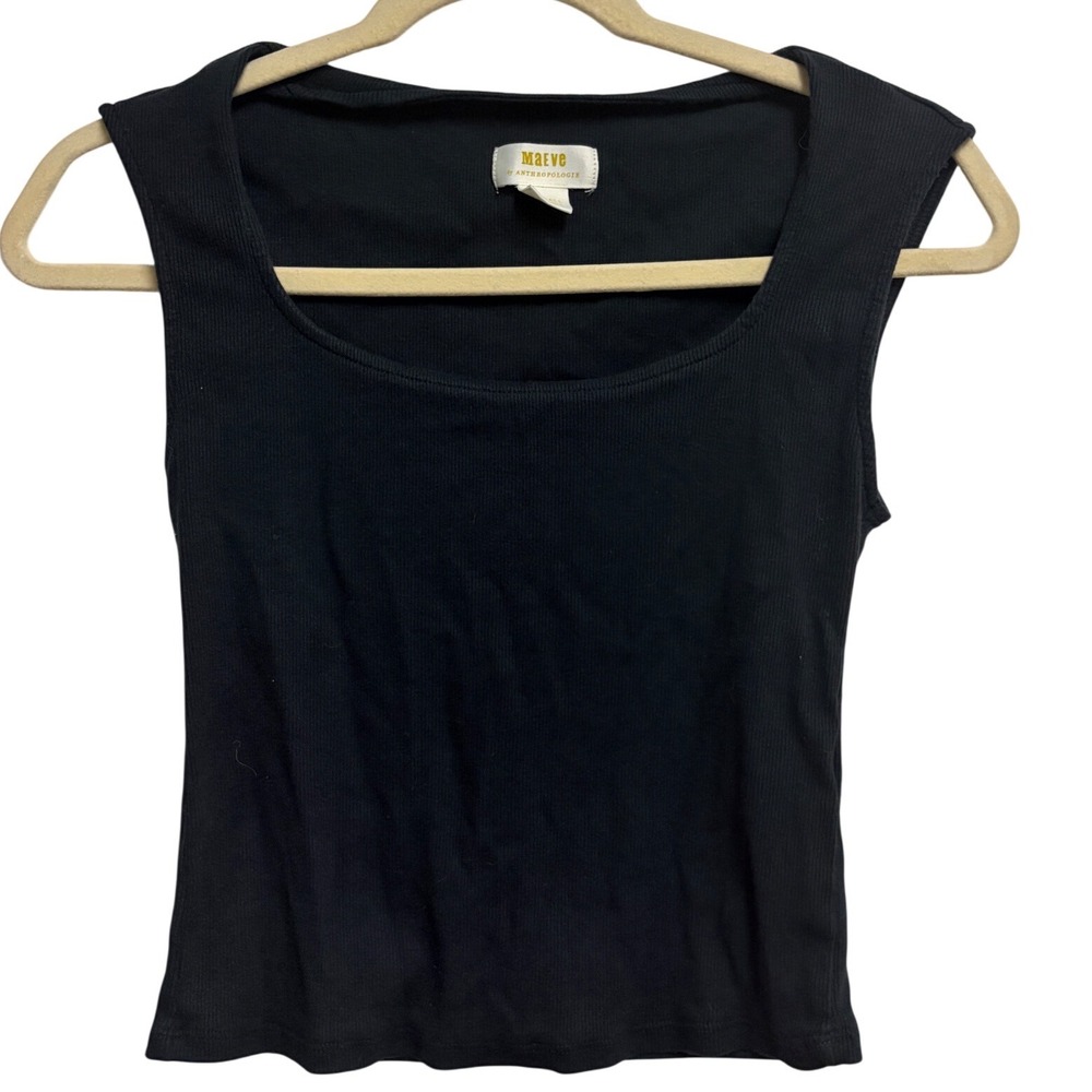 Maeve Anthropologie Ribbed Sleeveless Black Tank Top Scoop Neck XS